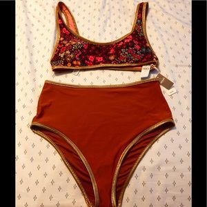 Aerie gold trim floral bikini